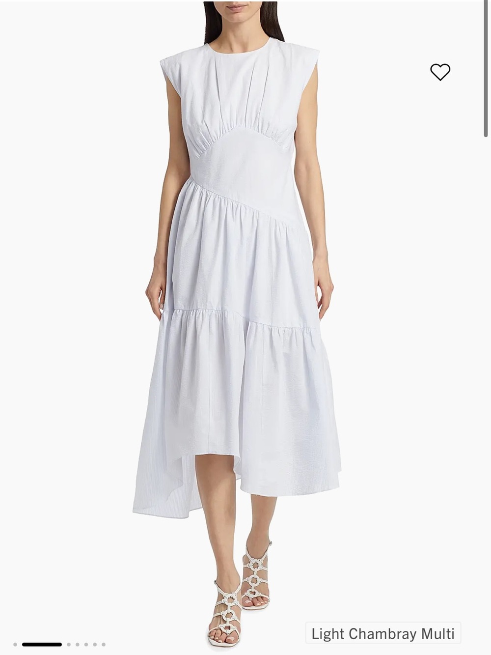 Frame The Seersucker Gathered Seam Dress in Light Chambray Multi Size Medium NWT
